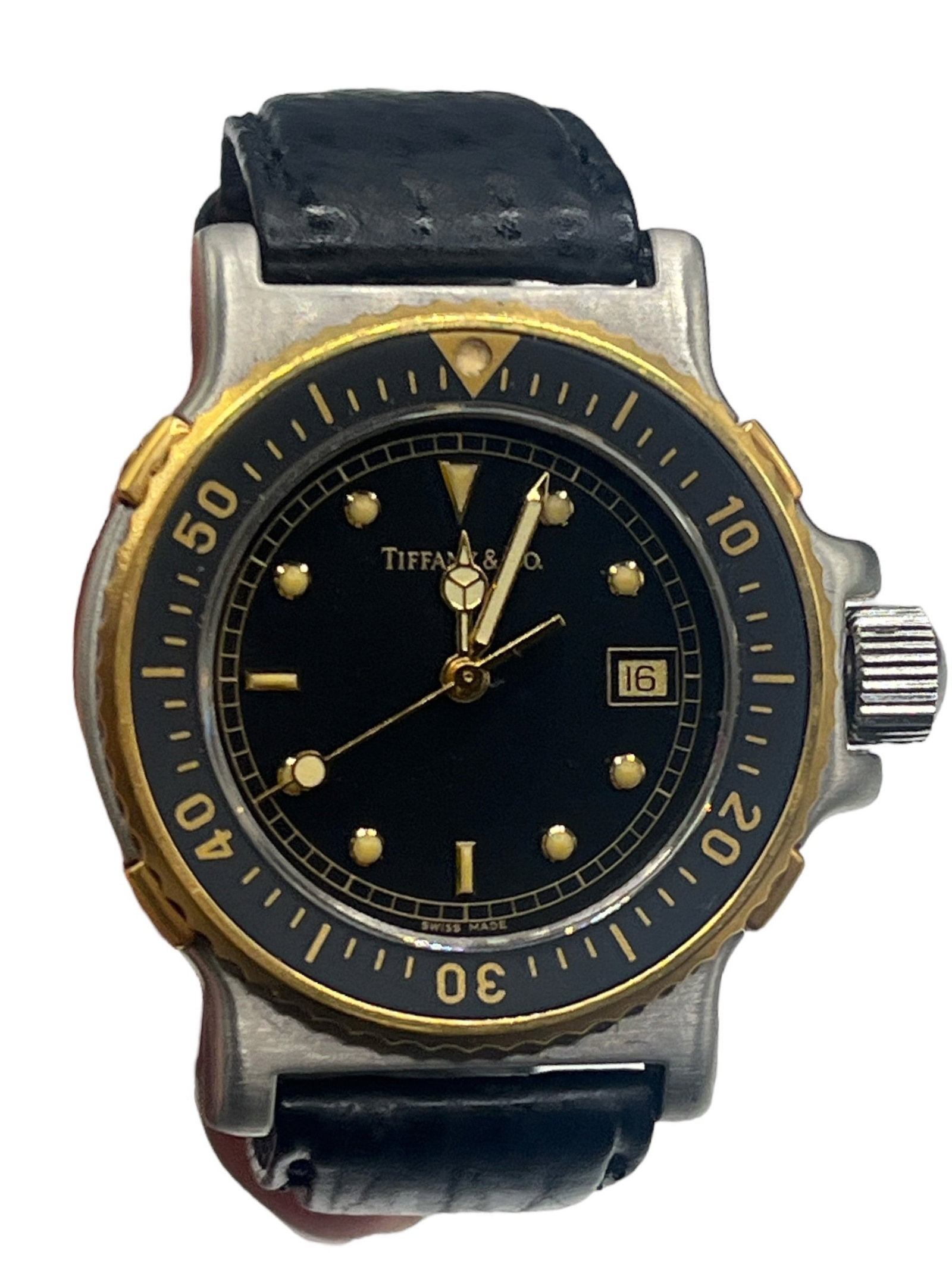 Vintage TIFFANY & CO. 18k Gold Mens Diver Watch: Watch face has 1.25" DIA. Total weight of 1.32ozt.