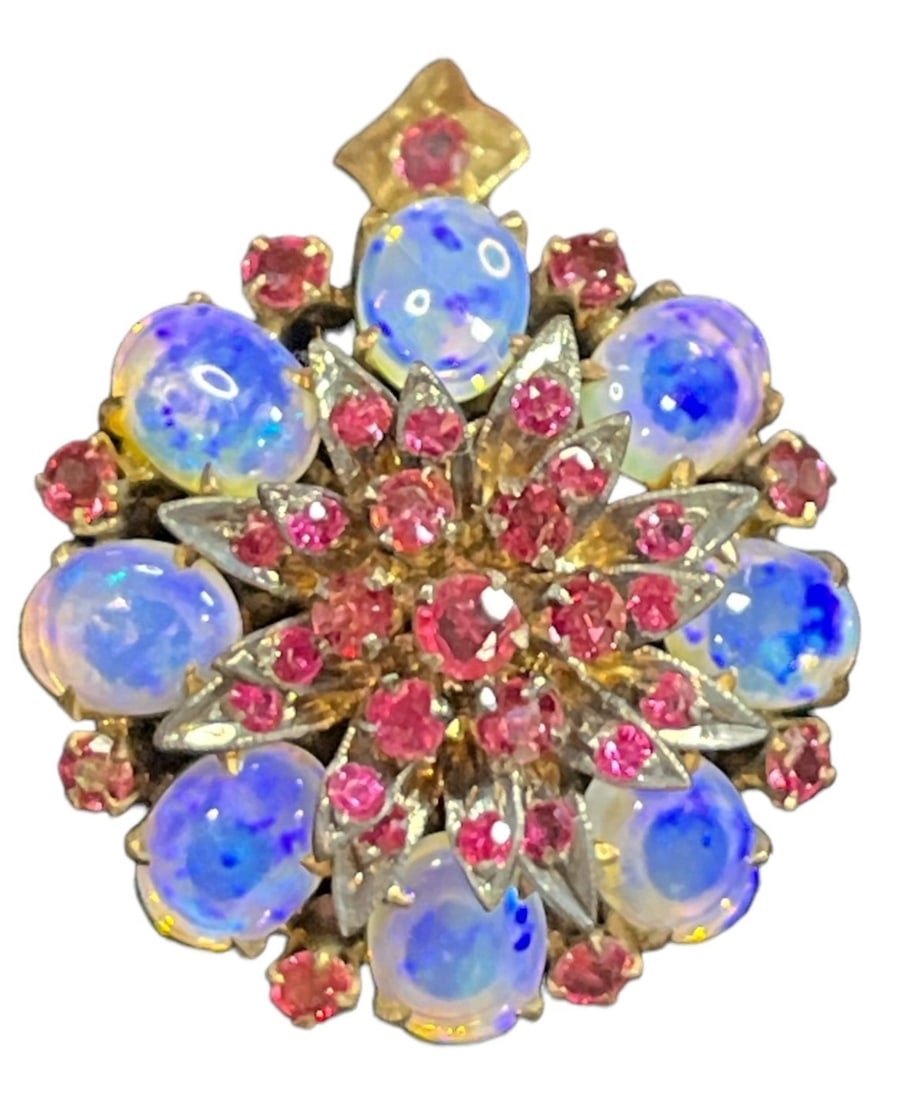 Victorian Gold Filled Moonstone and Ruby Flower Brooch or Pendant (1 of 4)