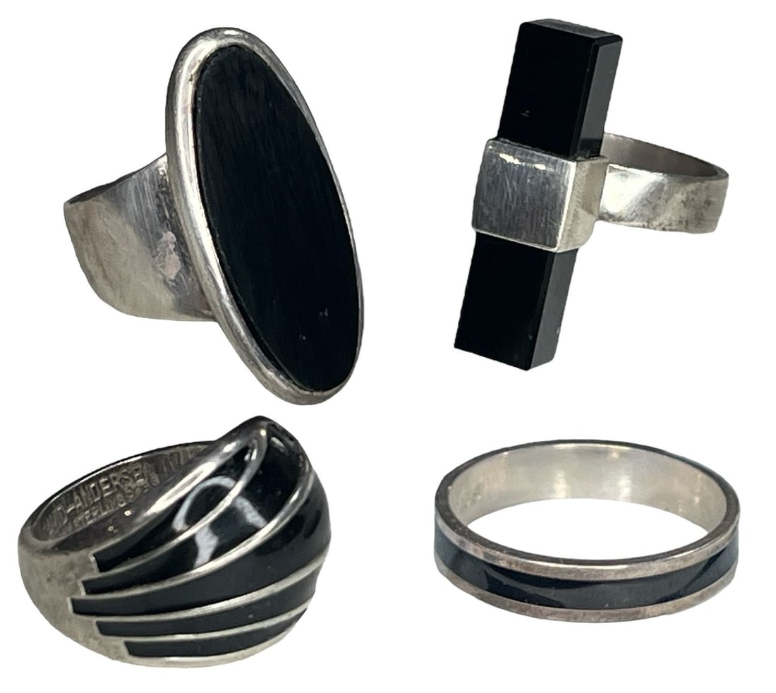 Four Sterling Silver and Onyx Rings (1 of 6)