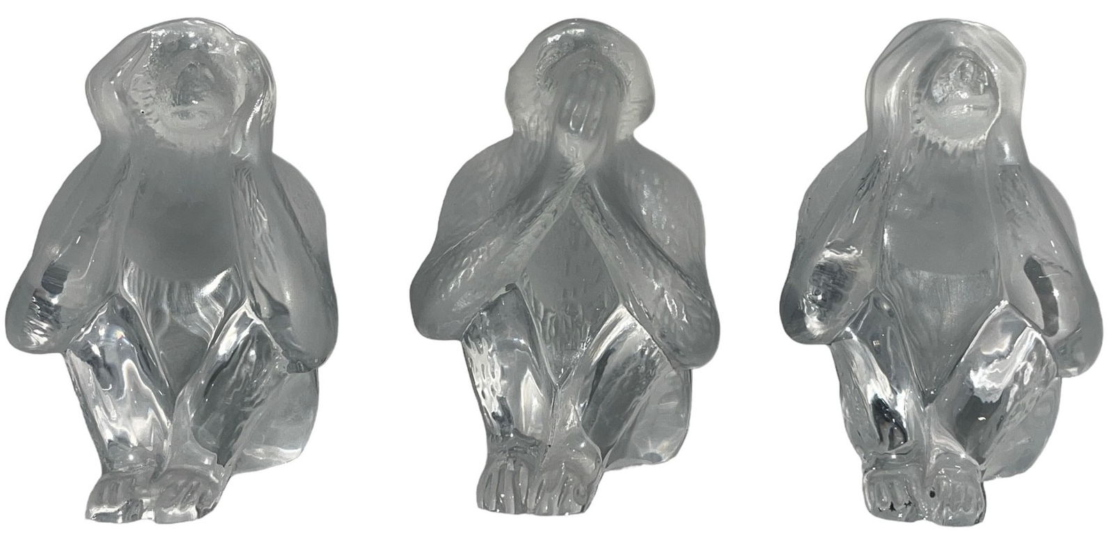DAUM FRANCE Three Wise Monkeys Crystal Figurine Set (1 of 5)