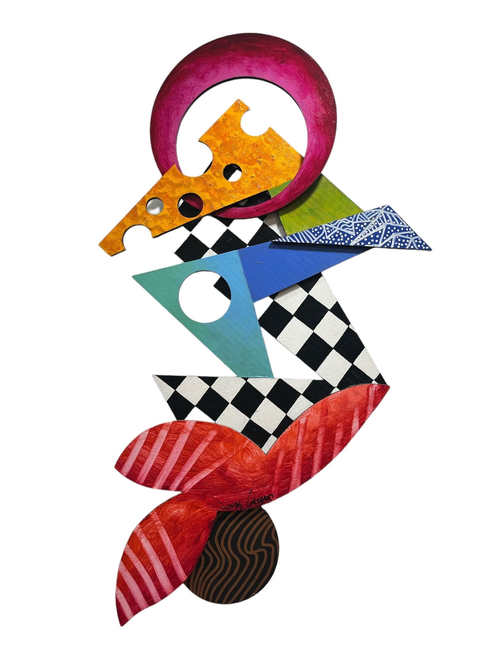 JONAS GERARD "Improvisation #15" Abstract Wood Wall Sculpture: Measures approximately 34" H x 19" W. Can be hung in multiple directions- see photos. Signed, titled, and numbered on back, 8/98.