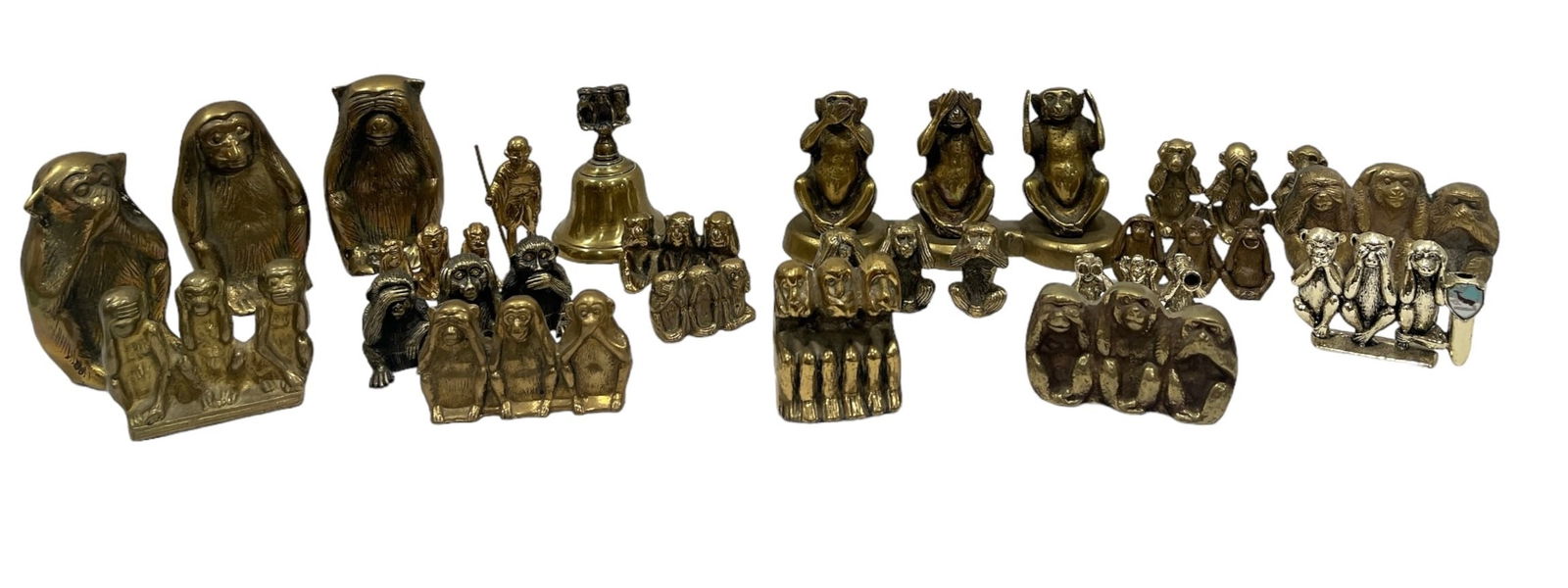 Collection Brass, Gold Toned Three Wise Monkey Figurines (1 of 5)