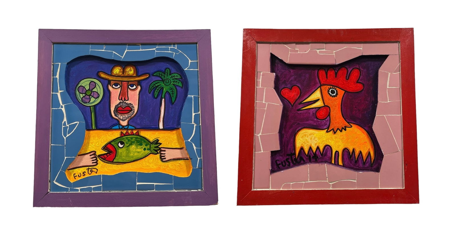 Two JOSE RODRIGUEZ FUSTER Mosaic and Acrylic on Board Works (1 of 8)