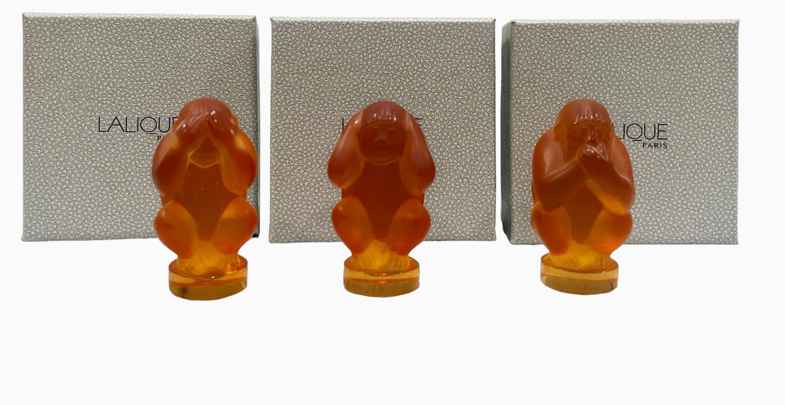 LALIQUE Three Wise Monkeys Crystal Figurine Set (1 of 6)