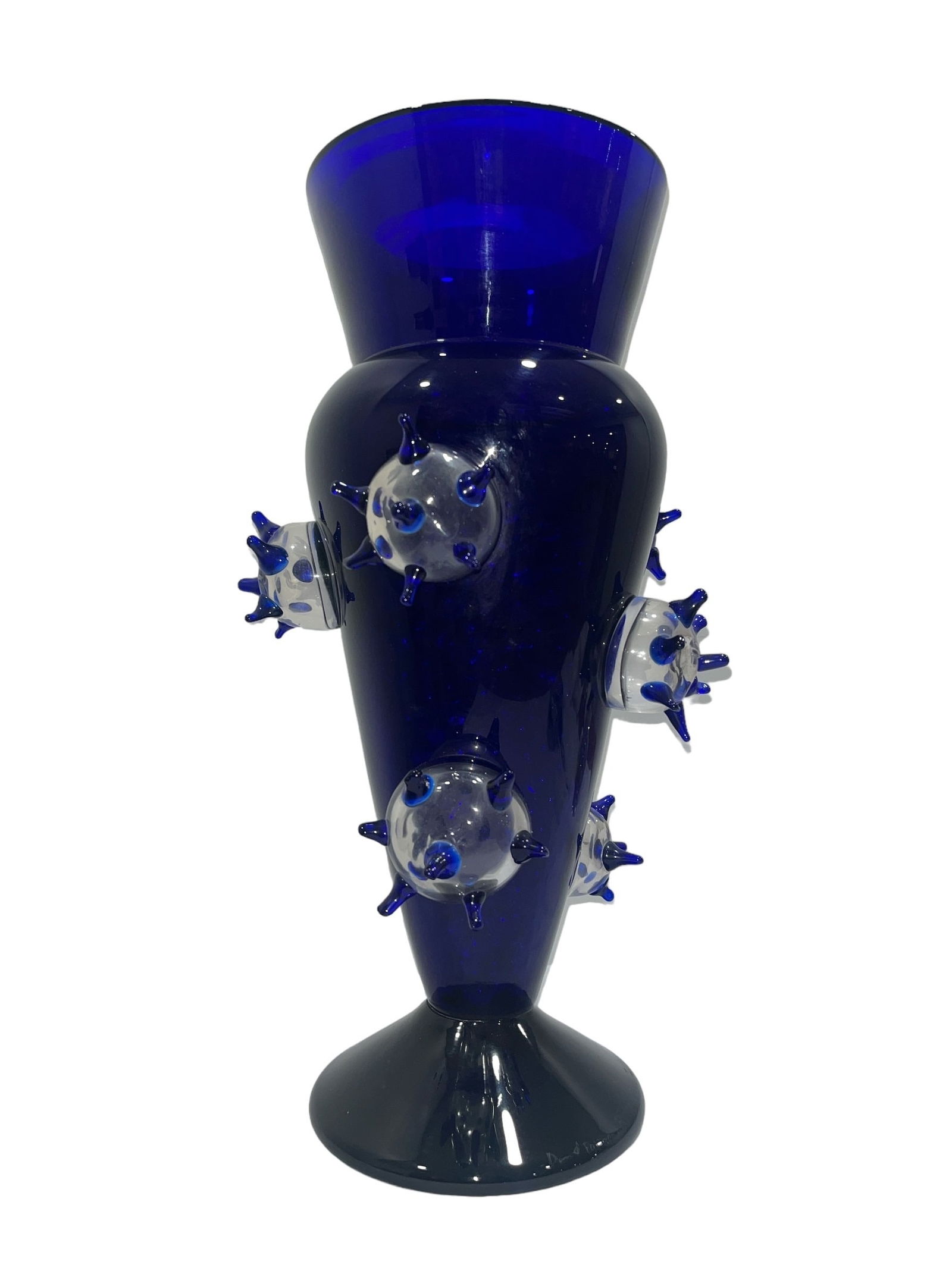 DAVID PALTERER Riflessioni Sputnik Art Glass Vase: 17.25" H x 11" DIA at widest, 6.75" top DIA. Has clear marbles on inside, can be shipped with or without.