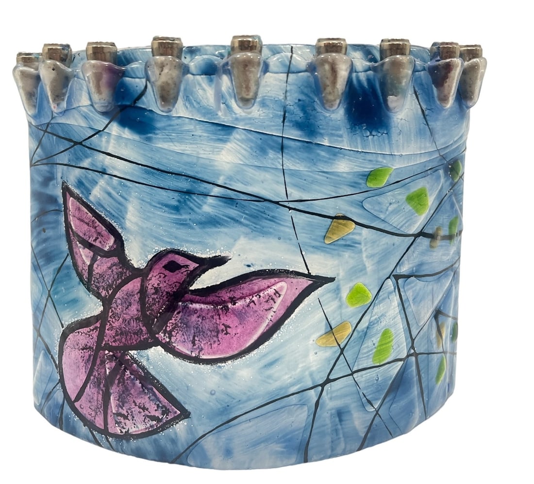 MARC CHAGALL Style Art Glass Menorah (1 of 3)