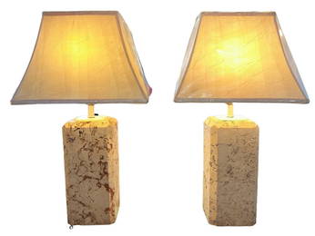 Post Modern Coral Stone Table Lamps, Pair