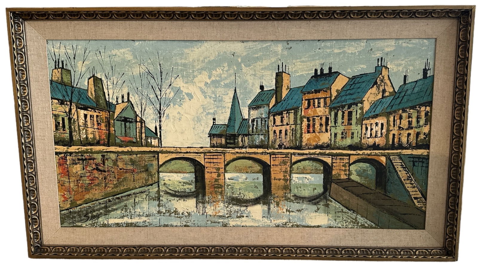 Mid Century Oil on Board Signed SERY, River Scene (1 of 3)