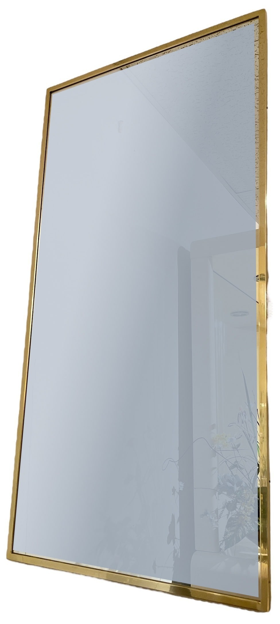 Elegant Thin Edge Brass Wall Mirror: 40.25" H x 20.25" W. Please see auction description for pick up details.