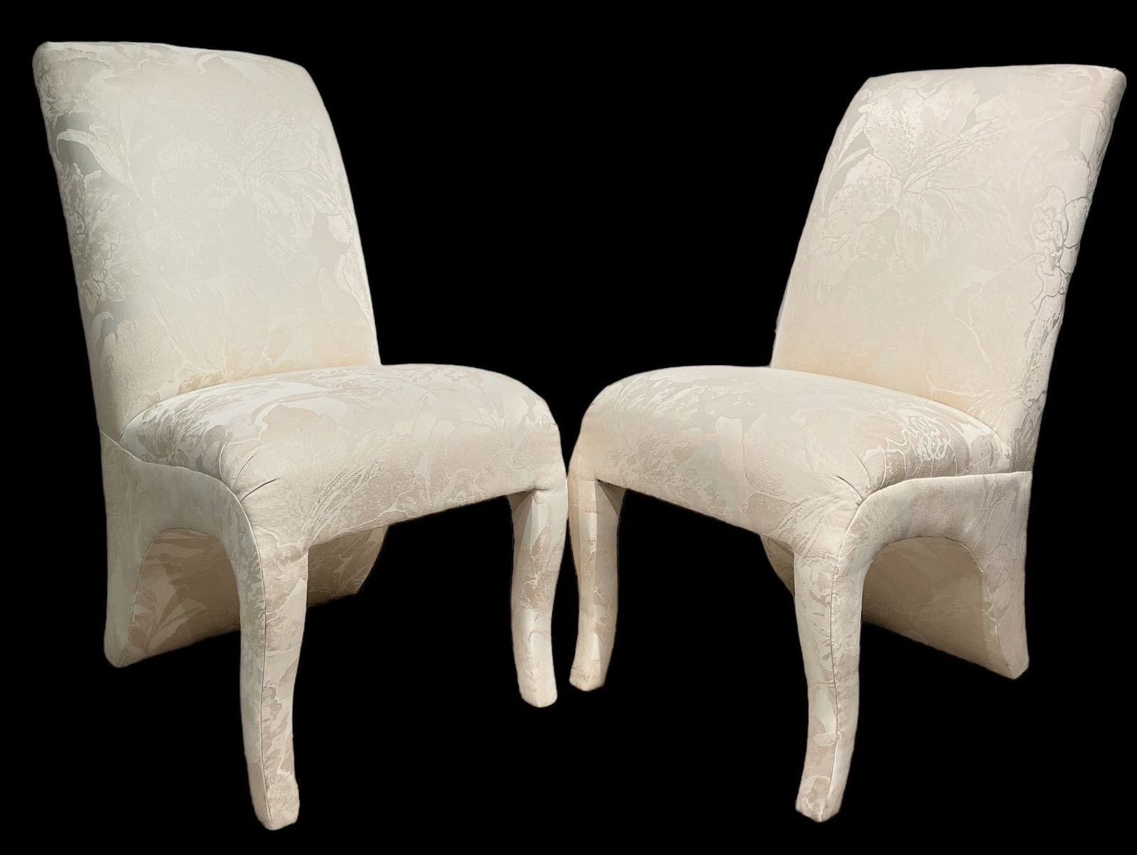 Cream Floral Slipper Chairs, Pair (1 of 4)