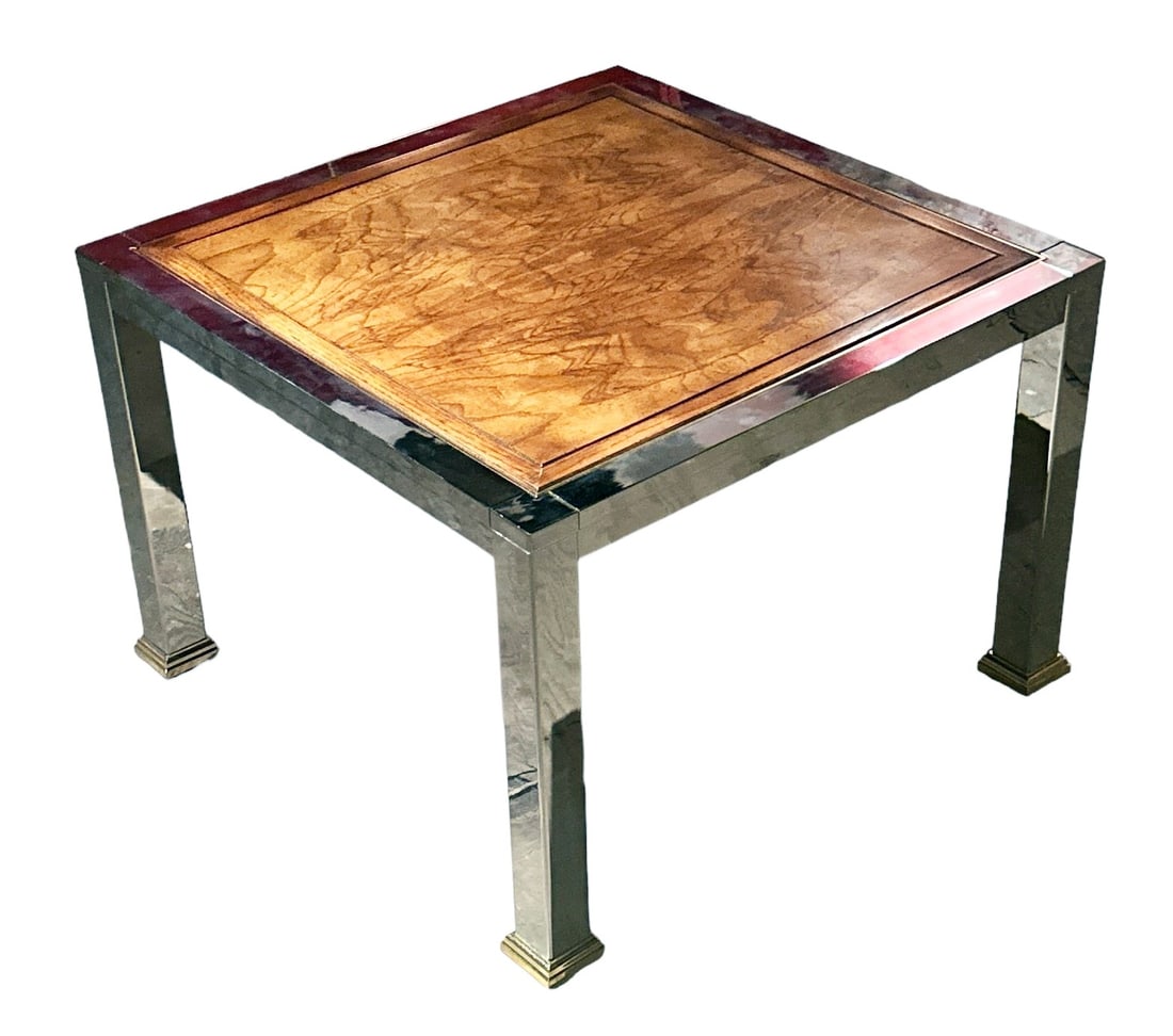 IMO MILO BAUGHMAN Chrome & Burled Side Table (1 of 3)