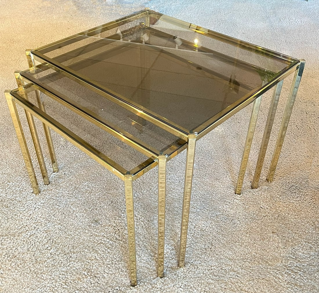 Italian Brass and Smoked Glass Nesting Tables (1 of 7)