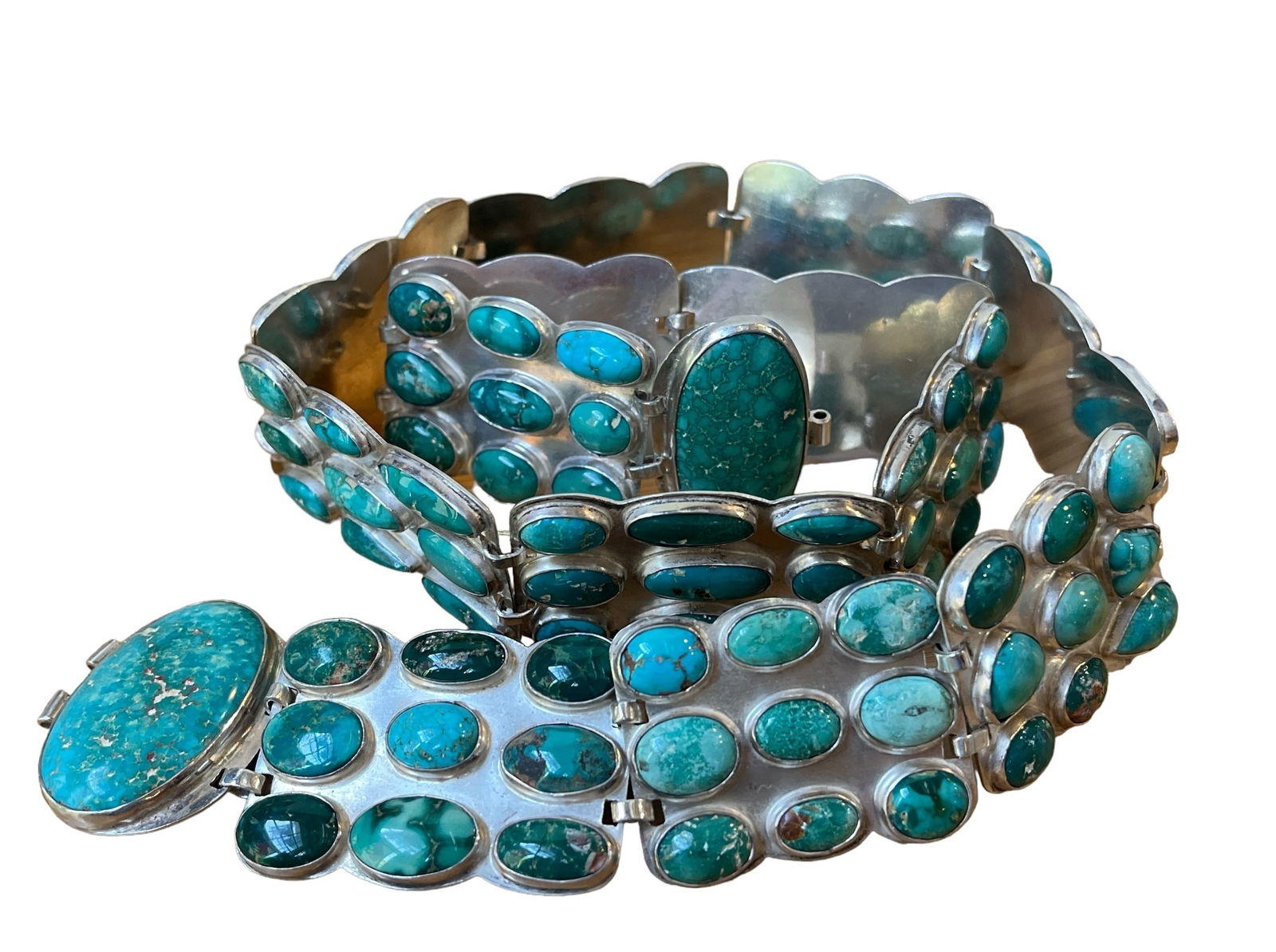 Antique Southwestern Silver and Turquoise Belt (1 of 3)