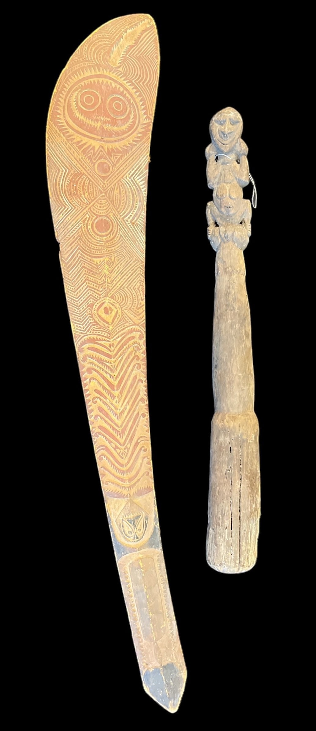 Two African Carved Wood War Clubs (1 of 3)