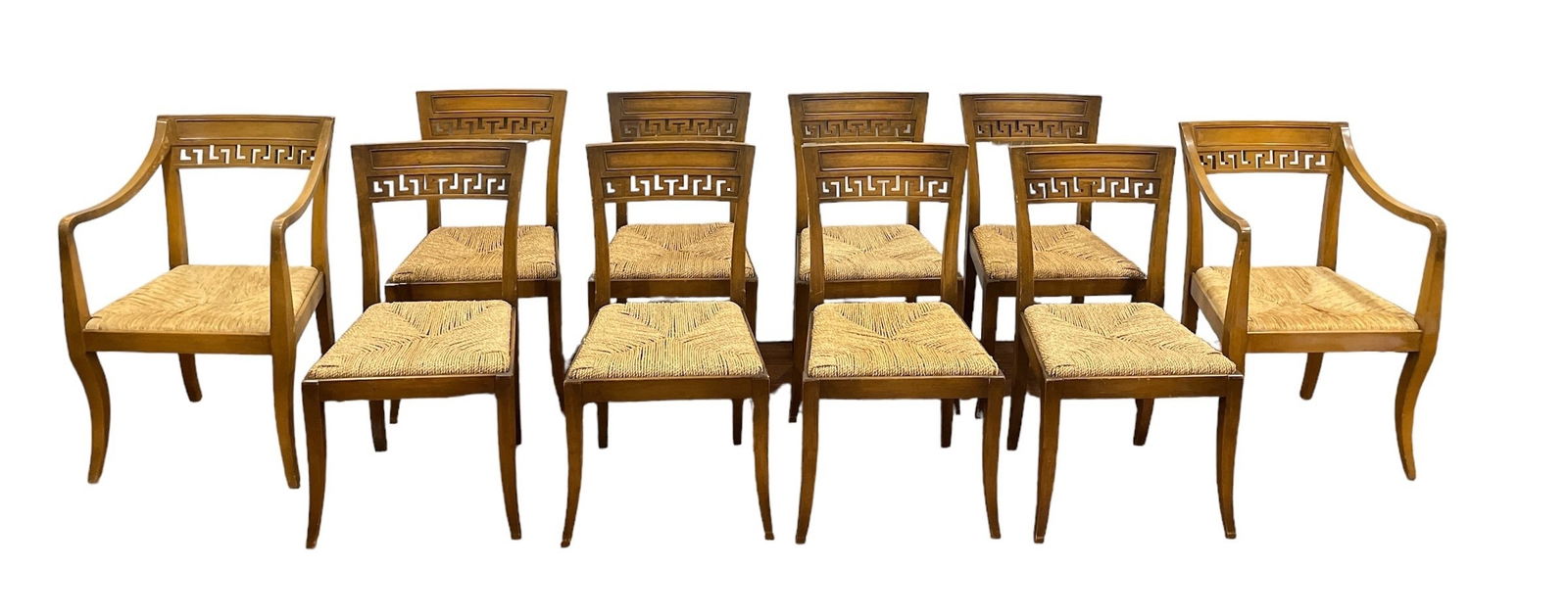 10 Greek Key Pattern Wood and Rush Chairs (1 of 6)