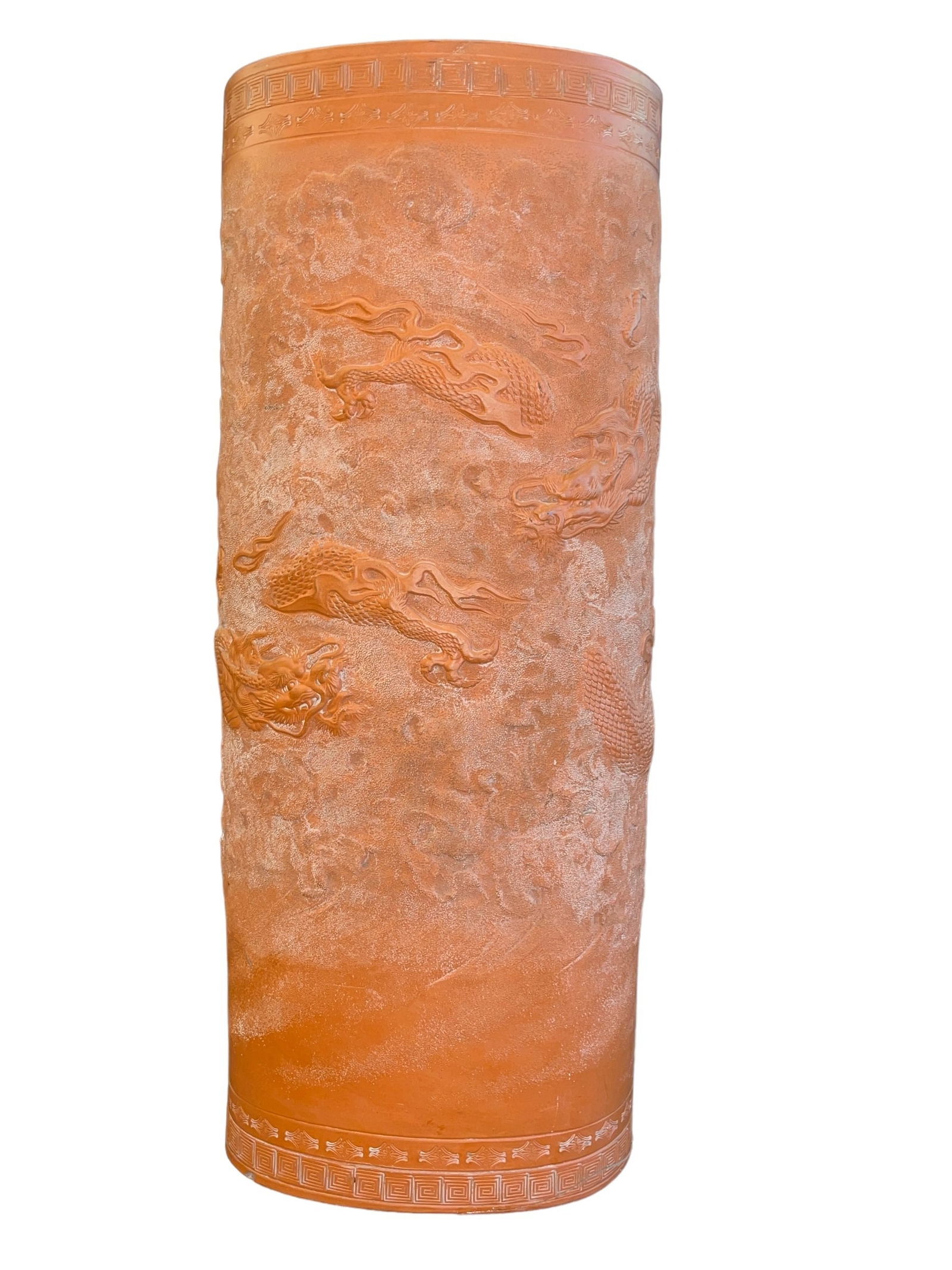 Early Japanese Tokoname Redware Dragon Vase: 23.75" H x 9.5" W x 7" D.