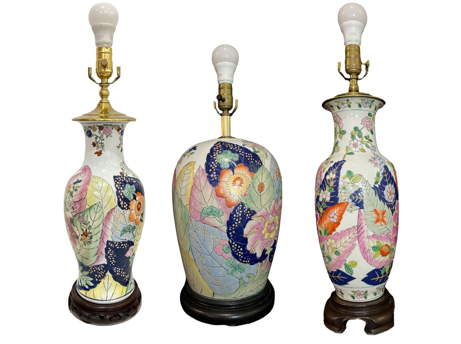 Three Vintage Chinese Tobacco Leaf Table Lamps (1 of 9)