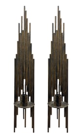 Mid Century Brutalist Skyscraper Wall Sconces, Pair