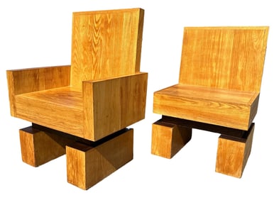 Hand Crafted Modernist Oak Accent Chairs