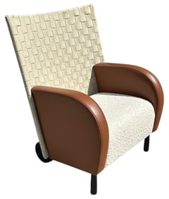 Post Modern Arm Chair, Woven Back, Boucle Seat