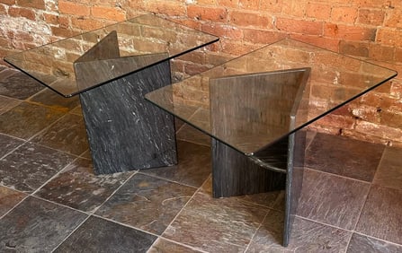 Geometric Marble Side Tables, Pair