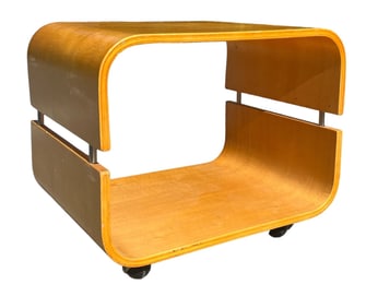 Geometric Chrome and Wood Rolling Side Table