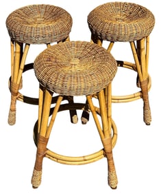 Three Mid Century Rattan Barstools