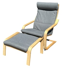 Mid Century Style IKEA "Poang" Chair and Ottoman