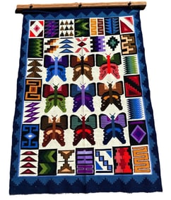 Exceptional Peruvian Butterfly Hand Woven Kilim Rug