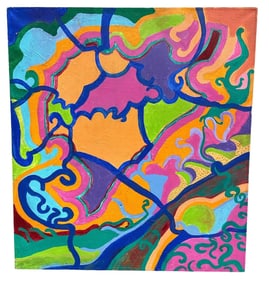 Retro Mid Century Op Art Oil on Canvas