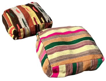 Two Vintage Kilim Pouf Ottomans