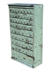 Early 20th C Hardware General Store File Cabinet, Blue Paint