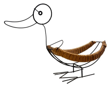 Mid Century Wicker and Wire Duck Fruit Basket