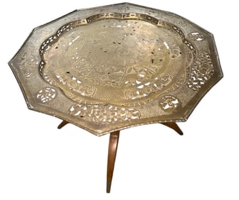 Mid Century Oriental Brass Folding Table