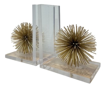 Mid Century Style Sunburst Lucite & Metal Bookends