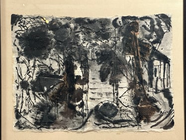 Mid Century Mixed Media on Paper, Signed ADELE