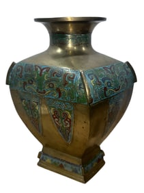 Impressive Asian Brass and Cloisonné Vase