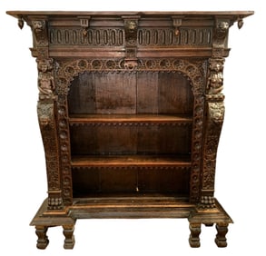 19th C. Heavily Carved Oak Bookcase