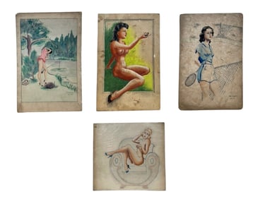 Four Nude Woman Pin Up Drawings ZOHRER illustration Art