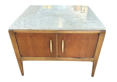 Mid Century Marble Top Low Cabinet