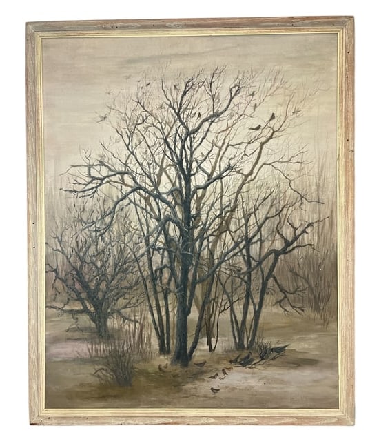 ALICE MASON "Yesterday in Wood Dale" Oil on Canvas: 37" H x 30" W in the frame; On loan for an exhibition at the Charles Allis Museum which displays diverse art, including 19th-century French & American paintings, displayed in a historic mansion.