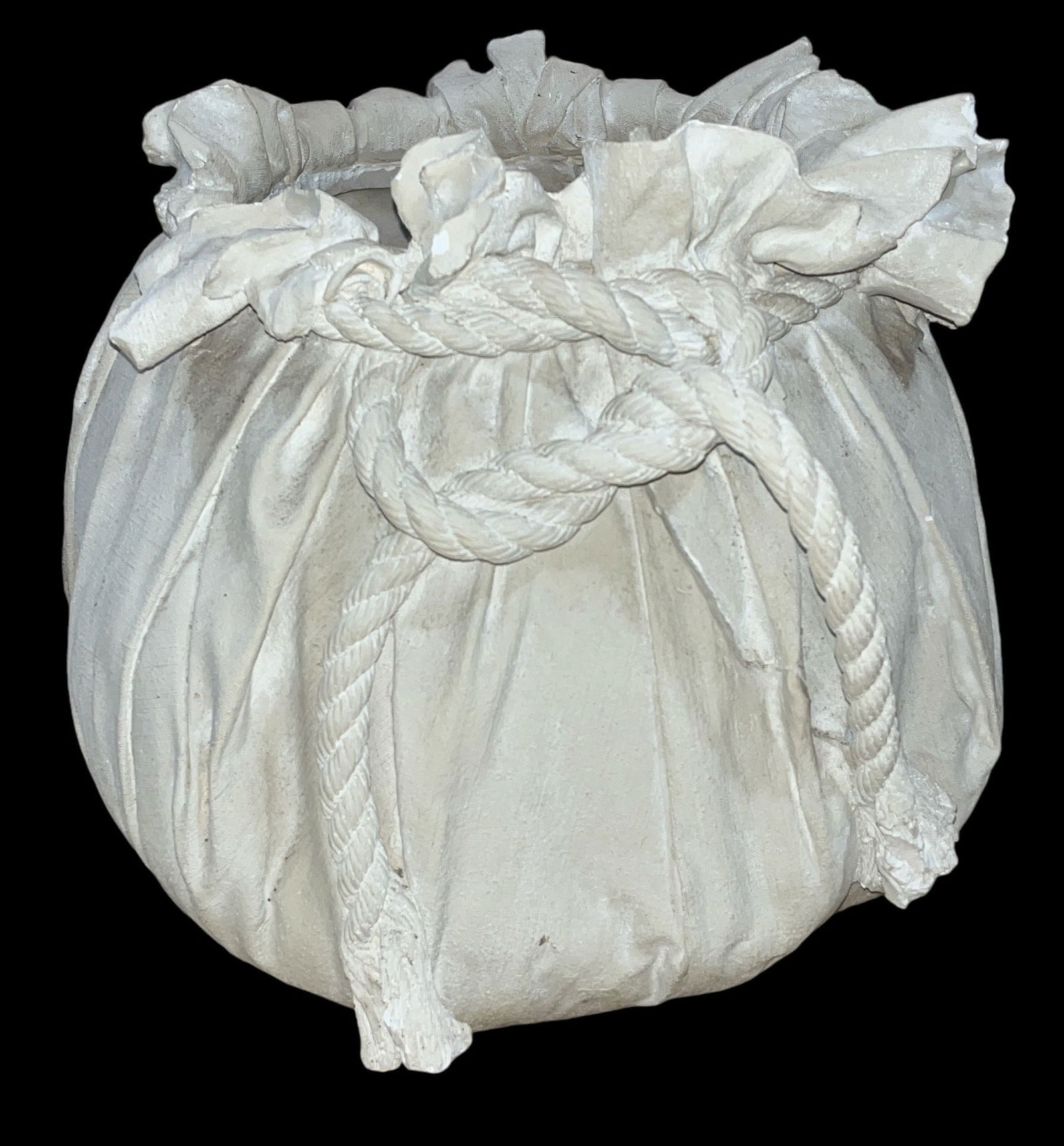 Italian Rope Bound Concrete Planter: In the style of Serge Roche. 16" H x 16" DIA overall.