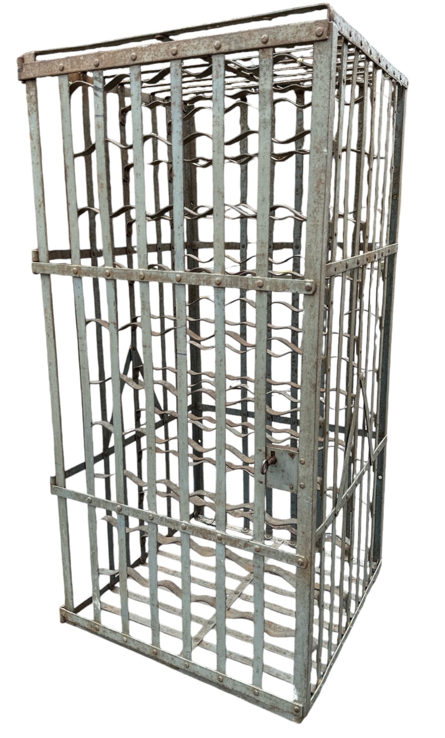 Vintage French Iron Caged Wine Rack: 45.25" H x 22.5" W x 21.5" D.