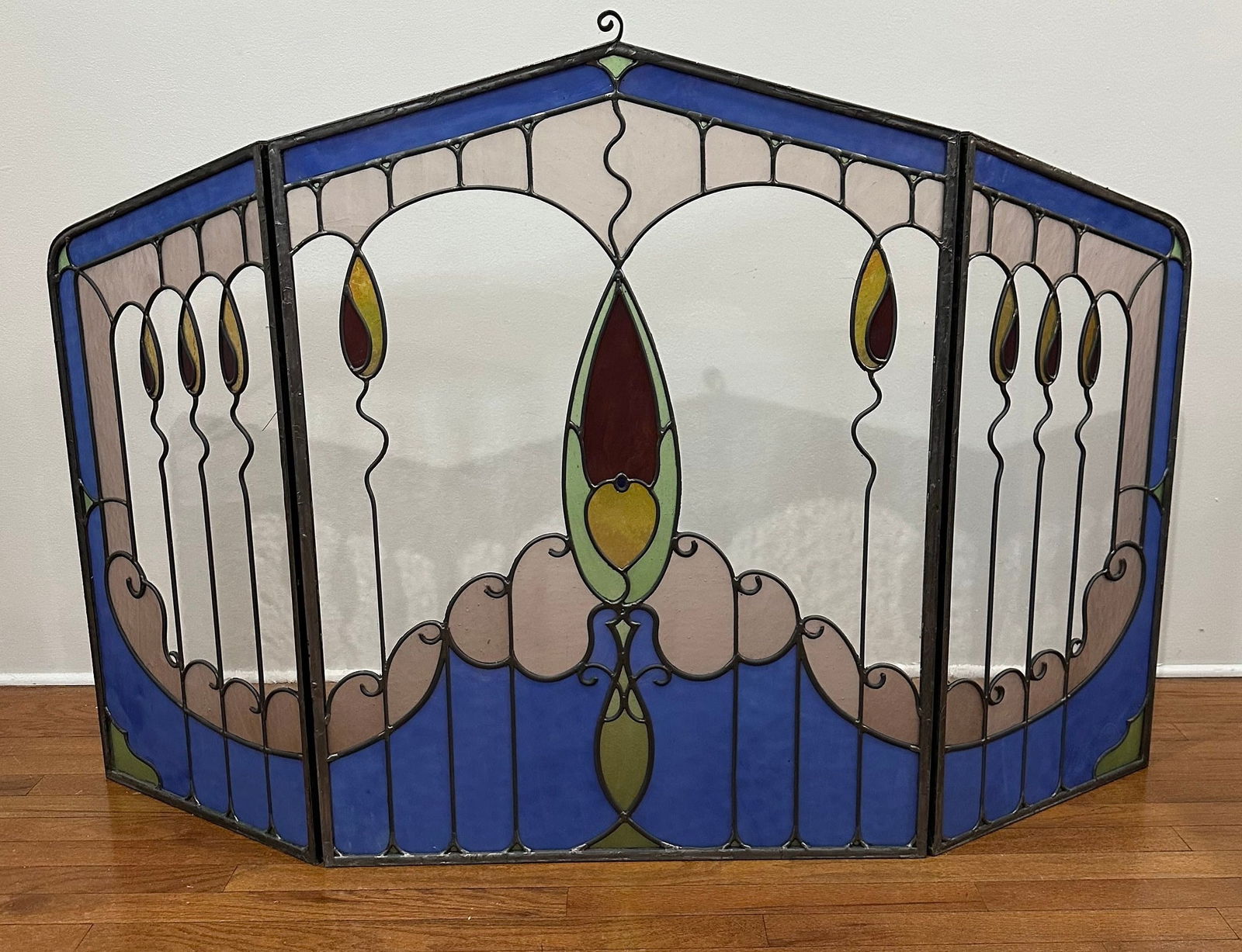 Art Nouveau Style Leaded Glass and Wrought Iron Firescreen (1 of 6)