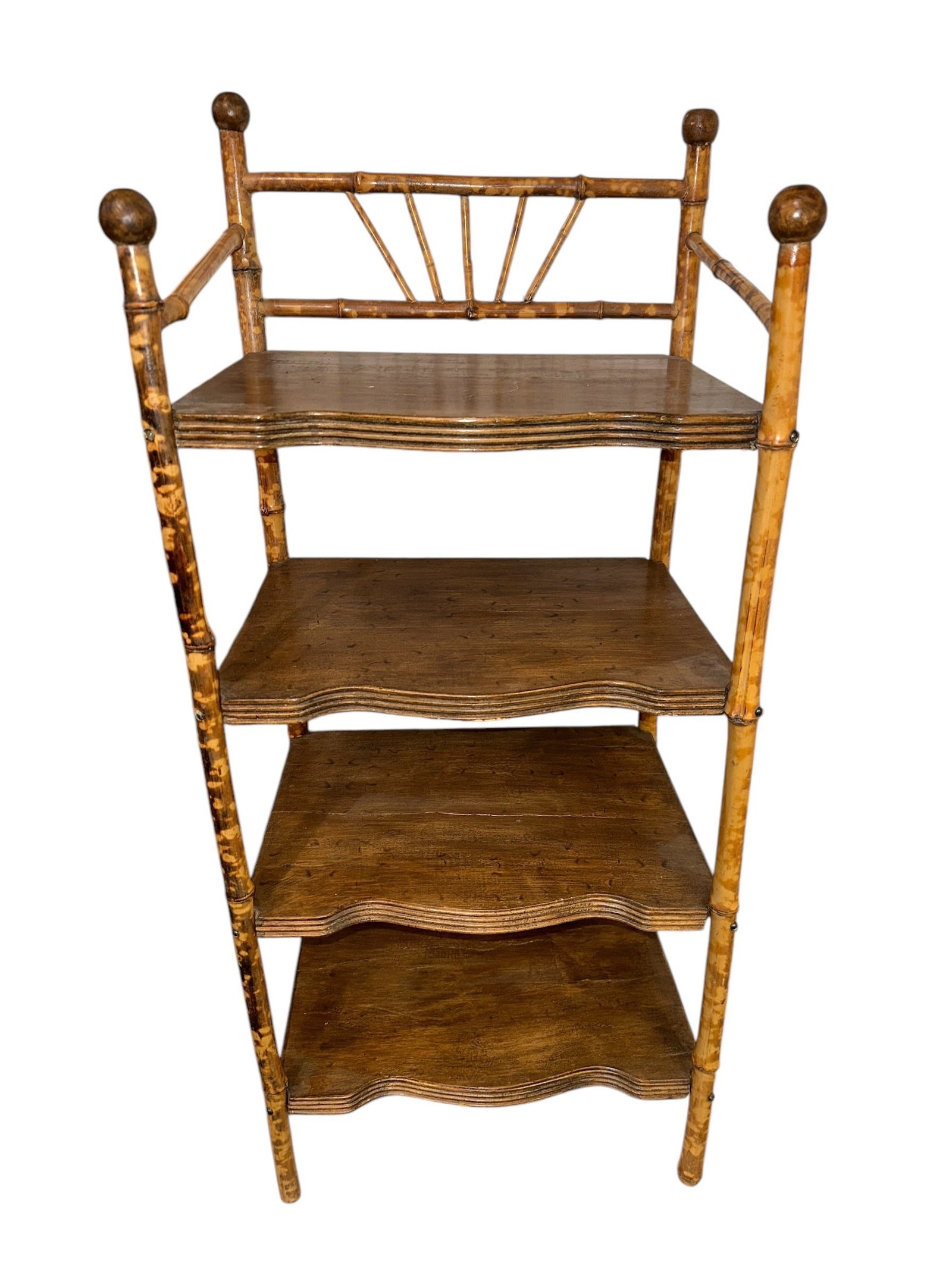 Victorian Burnt Bamboo Etagere: 37.5" H x 17" W x 13.5" D.