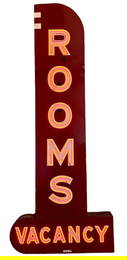 Original Architectural Motel Sign Advertisement, "Rooms", 10ft