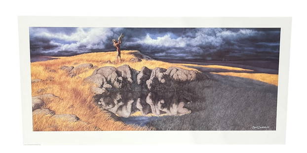 BEV DOOLITTLE "Calling The Buffalo" Signed and Numbered Lithograph: 17.25" H x 36" W; Pencil signed and numbered 2,596/8,500.