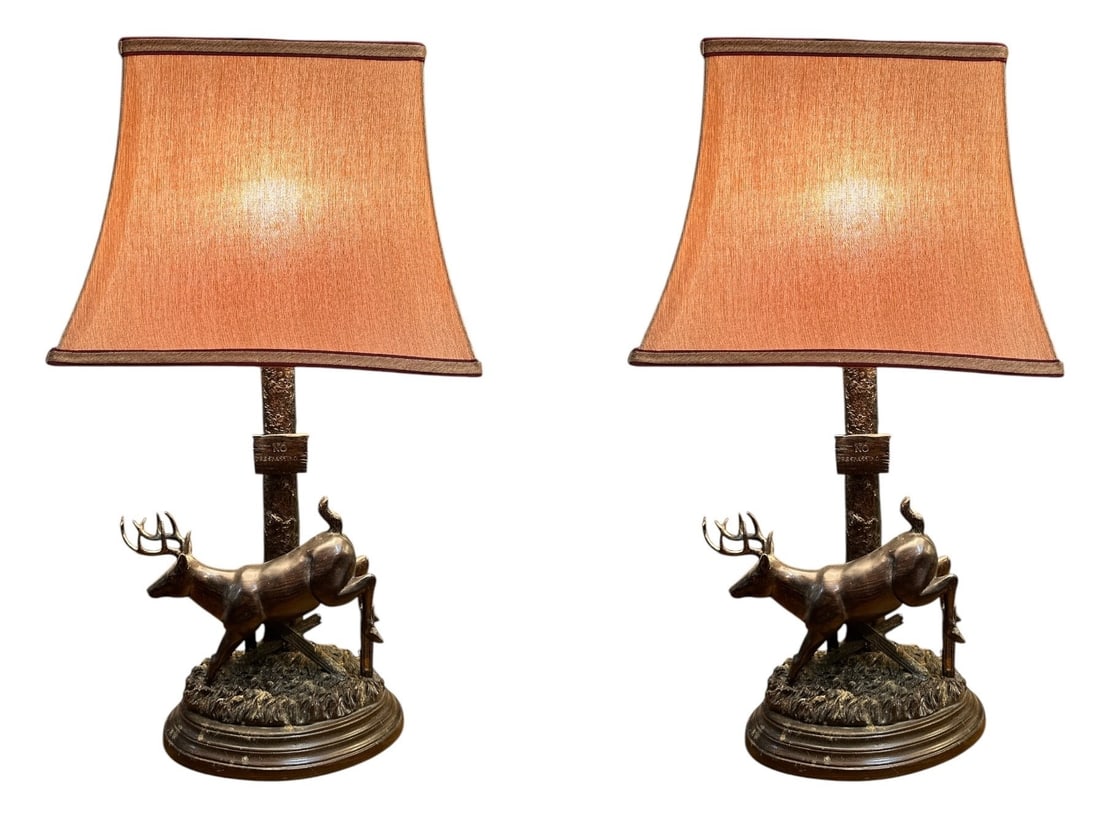Rustic Jumping Buck Deer Lamps, Pair (1 of 3)