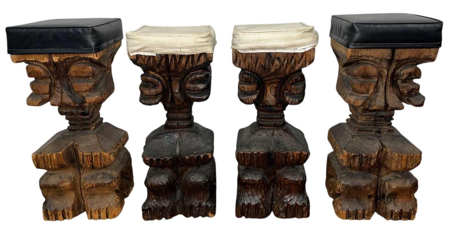 Four Mid Century WITCO Carved Wood Tiki Barstools (1 of 9)