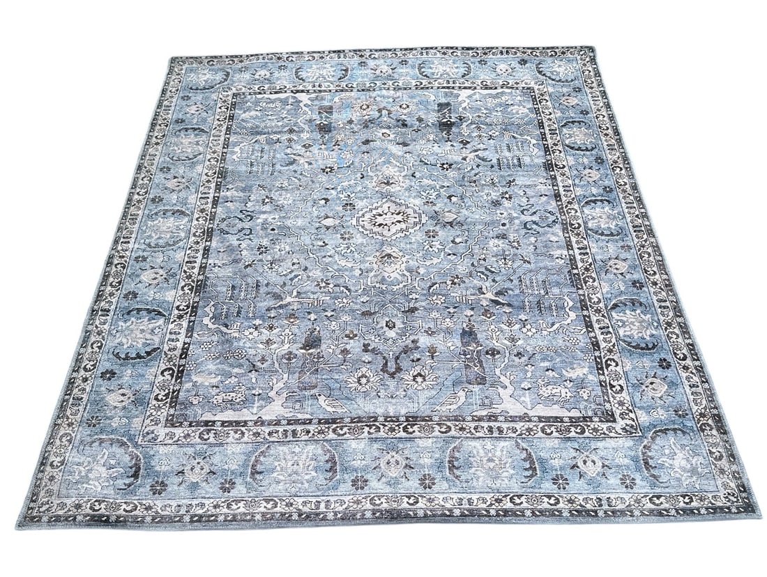 Contemporary Blue Floral Area Rug (1 of 4)